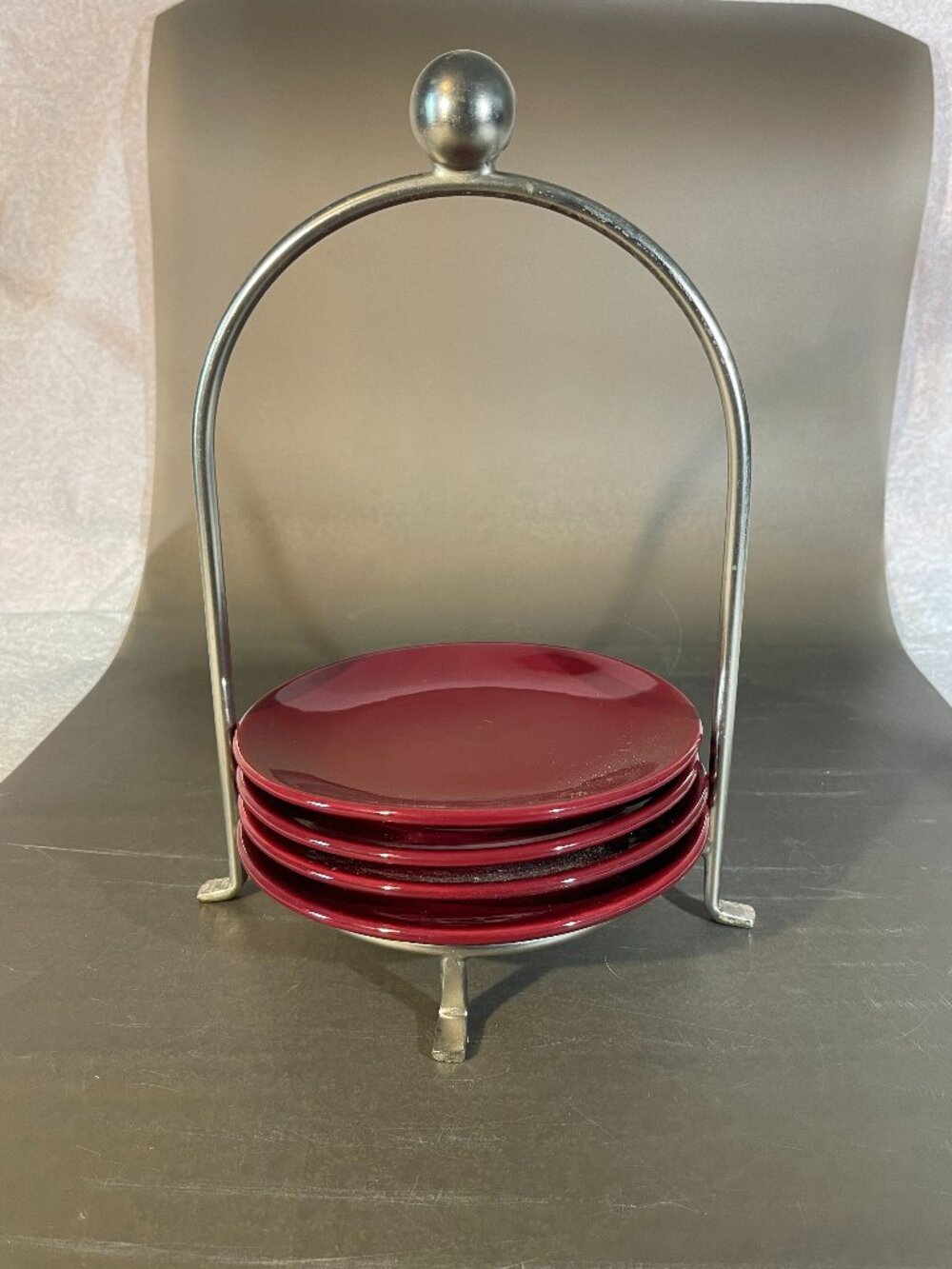 Pampered Chef Simple Additions 6" Dessert Plates Cranberry #2062 w/ Rack